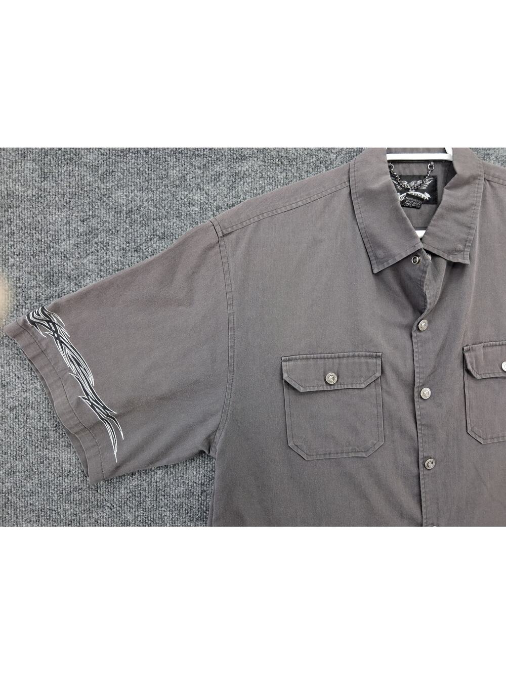 Chrome Eagle Shirt Mens XL Gray Button Down Short Sleeve Embroidered